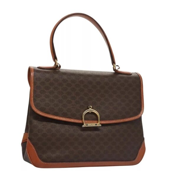 CELINE Macadam Canvas Hand Bag PVC Leather Brown Gold Auth 106359 - Picture 1 of 16